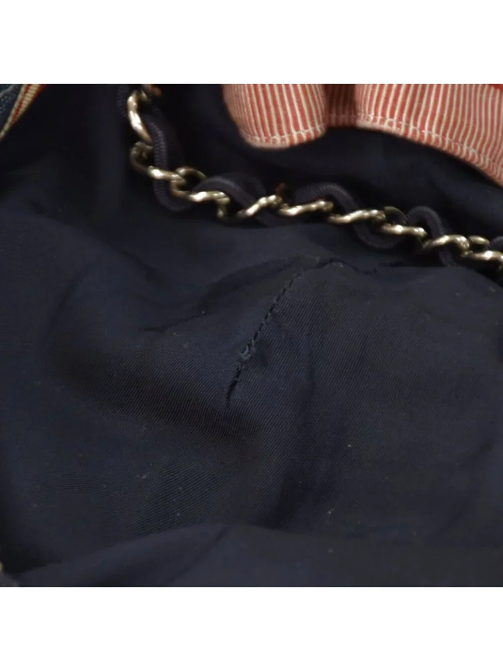 Chanel Coco Cabas GM Chain Tote Bag CC Logo Denim Canvas Stripe Silver